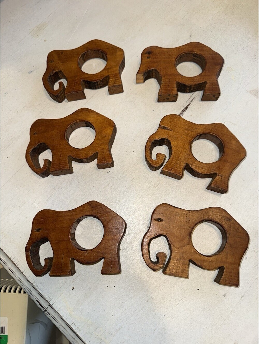 Vintage Hand Carved Wooden Elephant Napkin Holders Philippines Set Of 6 1970's